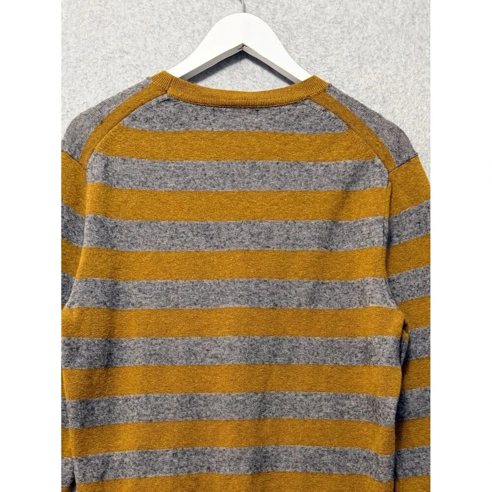 Banana Republic Mens Bold Stripe Pullover Sweater Size L Yellow Gray Merino Wool